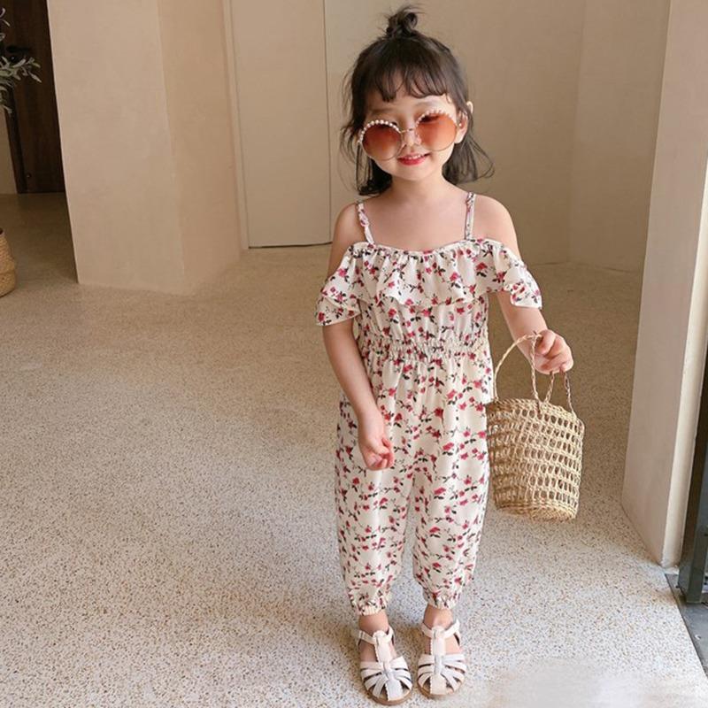 Комбинезоны для девочек в западном стиле Net Celebrity, цельная одежда без бретелек с цветочным принтом, детские комбинезоны