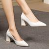Lucyever Plus Size Thick Heels Office Shoes Women Simple Shallow Pointed Toe Pumps Woman Allmatch Slip On High Heel Shoes Female