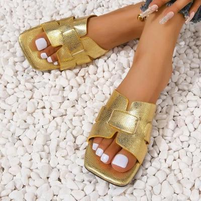 2024 летние новые женские тапочки на плоской подошве, Нескользящие уличные пляжные женские сандалии с открытым носком, пикантные модные дизайнерские шлепанцы, женская обувь