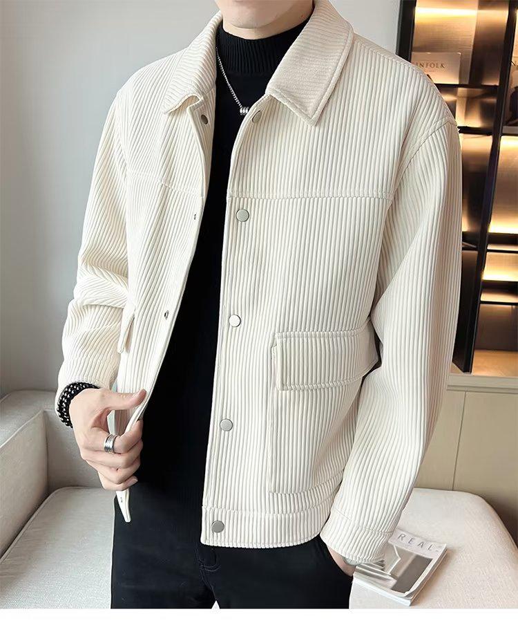 Men's Trendy Corduroy Jacket: Spring/Autumn 2023, Handsome Loose Fit, Short Lapel, Lightweight Coat