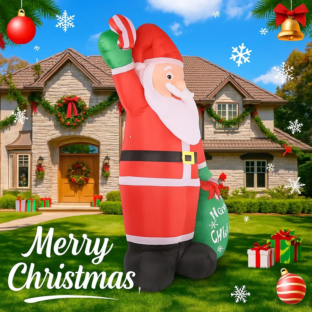 7.87FT LED Light Xmas Inflatable Gift Bag Santa Toy Yard Party Lawn Ornaments Home Decoration Supplies Christmas Holiday Gift