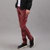 Men's Korean Style Slim Fit Motorcycle Leather Pants - Fleece-Lined, Skinny, Elastic, Spring/Autumn Trend