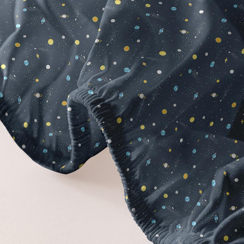 1 Simple Modern Outer Space Printed Matte Fitted Sheet, Bedroom Printed Bed Cover, Bedding (Excluding Pillowcases)