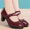 Soft Leather High Heels Luxury Chunky Heel Women Single Shoes Black Ankle Strap Work Office Ladies Shoes Pumps Comfort Mom Shoes