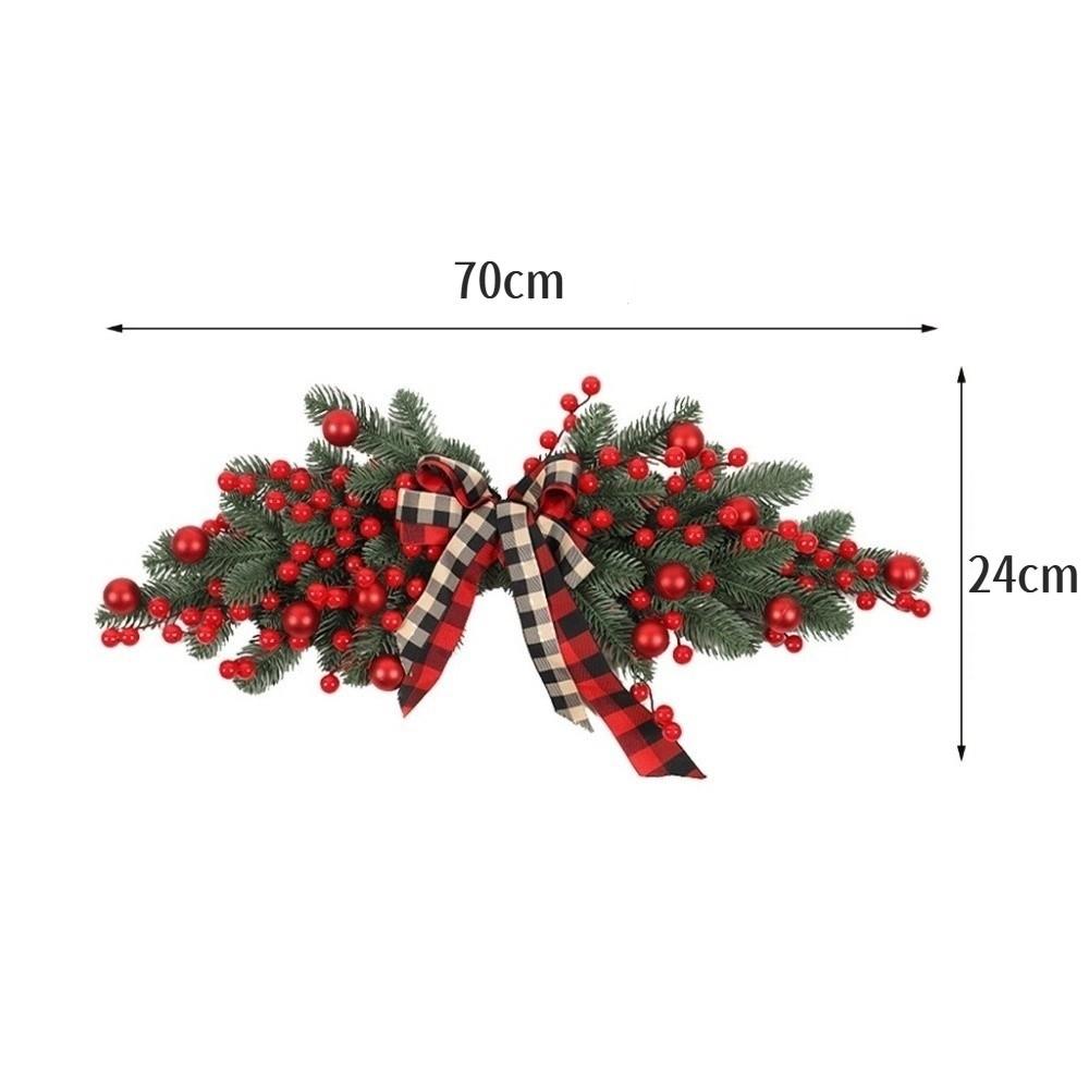 New 70cm Christmas Wreaths Artificial Hanging Door Swag Plaid BowKnot Red Berries Xmas Garlands Home Decor
