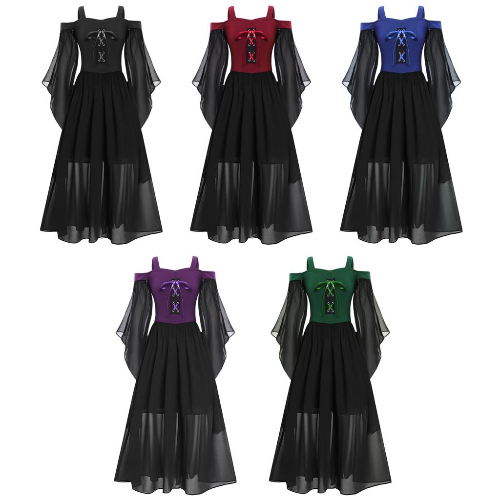 Girls Kids Medieval Renaissance Dress Halloween Theme Party Fancy Dress Up Role Playing Ball Gown