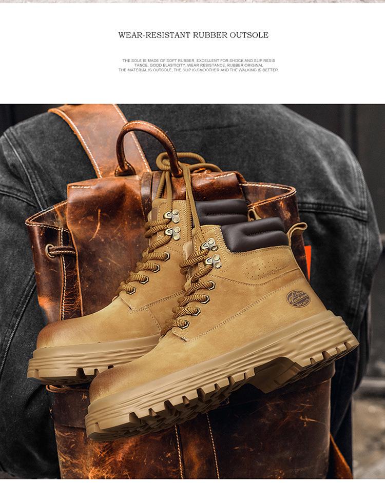 Мужские осенне-зимние ботинки хай-топ из натуральной кожи, плюшевые уличные рабочие ботинки желтого цвета в британском стиле