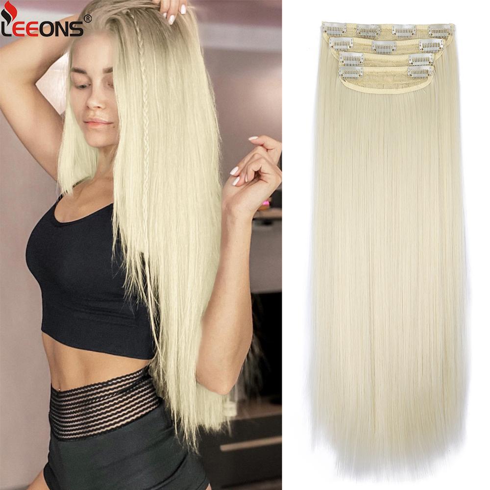 Black Hair Extensions For Women 20 Inch Synthetic Clip In Hair Extensions 4Pcs/Set Thick Hairpieces Straight Fiber Hairpieces