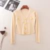 Classic Style V-neck Single Breasted Knitting Cardigan Summer Long-Sleeve Outer Match Short Silm Slim Looking Outer Tops