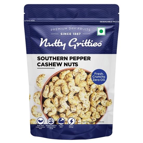 Nutty Gritties Premium Jumbo Size Southern Pepper Cashew Nuts 200g, Natural Flavoured Whole Cashew | Zero Breakage | Resealable Pouch