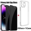 2PCS Anti-Spy Tempered Glass+1PC Phone Case Set Meal For iPhone16 15 13 14 12 11 Pro Max Plus Screen Protector Protective Film