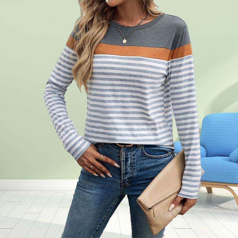 Топы для женщин 3D серый черный блок принт круглый вырез длинный рукав футболка осень повседневный тонкий пуловер женский длинный рукав топ