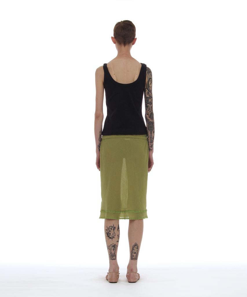 Partimento Woman Pwc Lace Trim Overlay Midi Skirt_Green