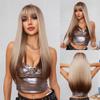 Long Straight Brown Ombre Blonde Gray Synthetic Hair Wigs with Bangs Long Women Darty Wigs Daily Cosplay Wig Heat Resistant Fiber Wigs