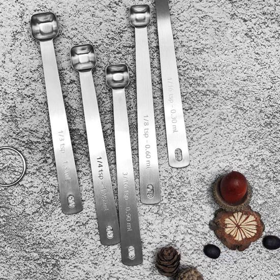 1 Set Measuring Spoon Food Grade Polished Surface Rustproof High Precise Clear Scale Stainless Steel Seasoning Spice
