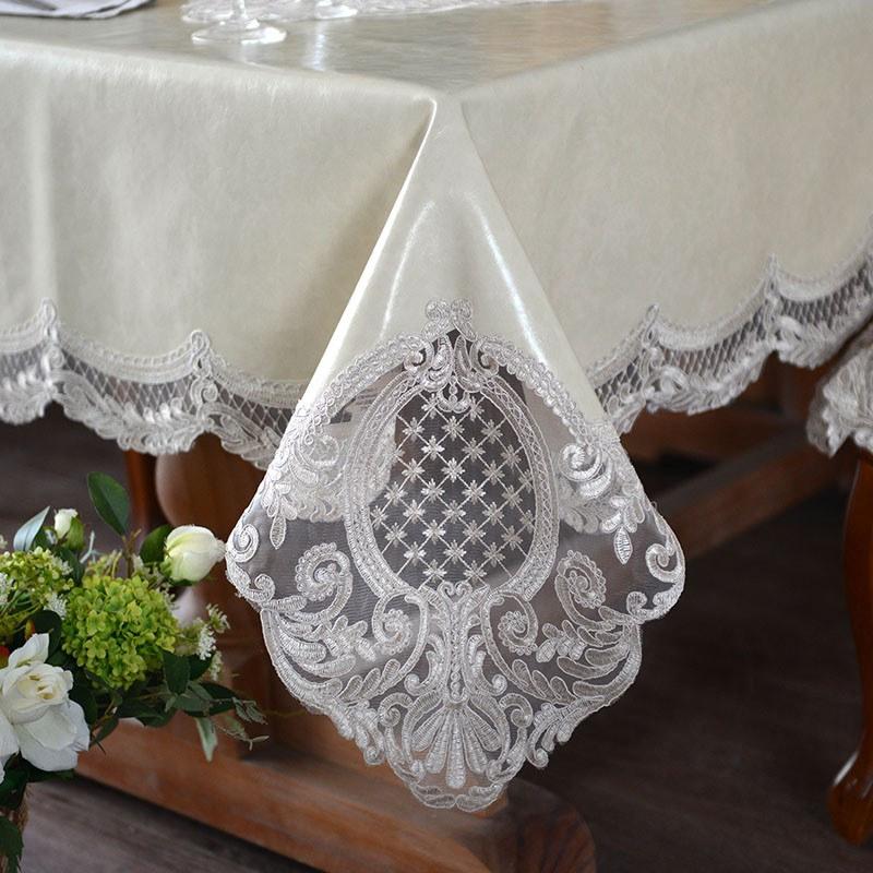 Lace Pu Leather Tablecloth Waterproof Table Cover Rectangular Dining Kitchen Birthday Party Table Runner Square Stain -Resistant