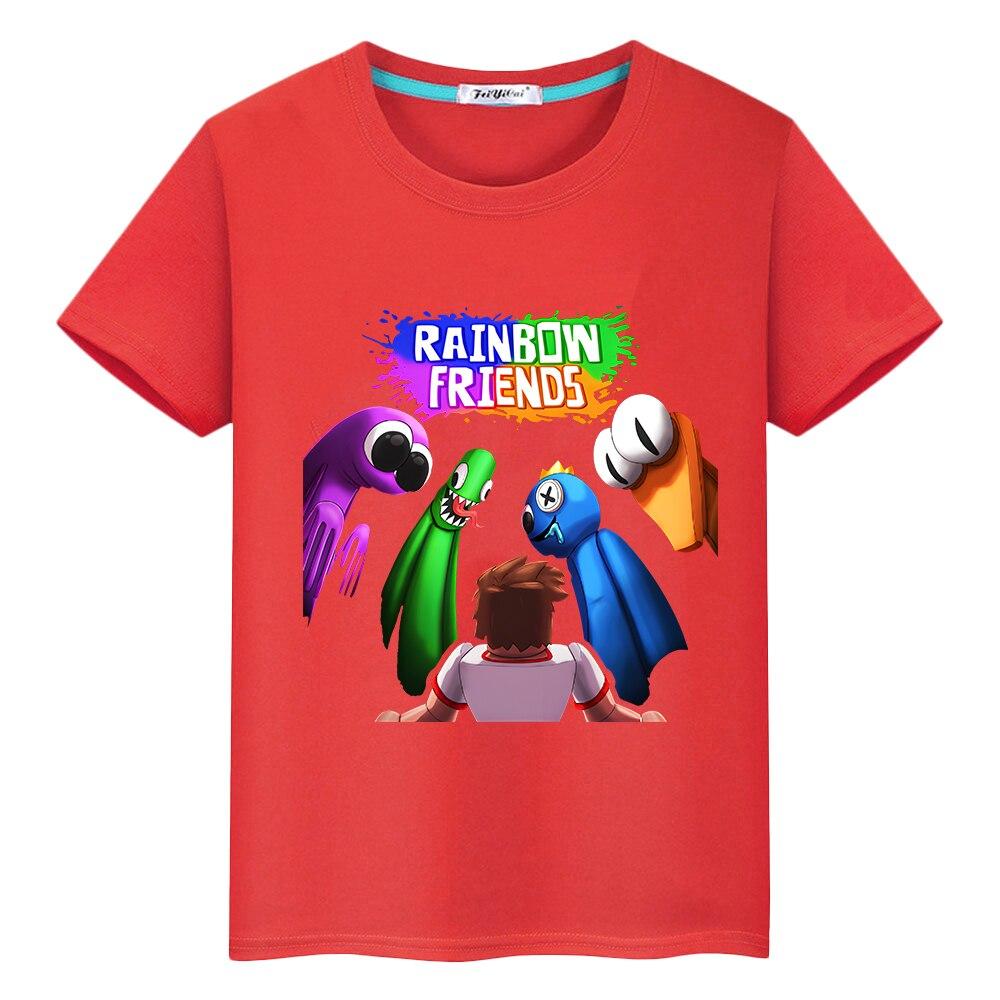 Футболка с героями мультфильмов «Радуга друзья» Короткие топы с принтом 100% хлопок Аниме Футболки y2k цельная одежда для мальчиков и девочек Летняя детская одежда
