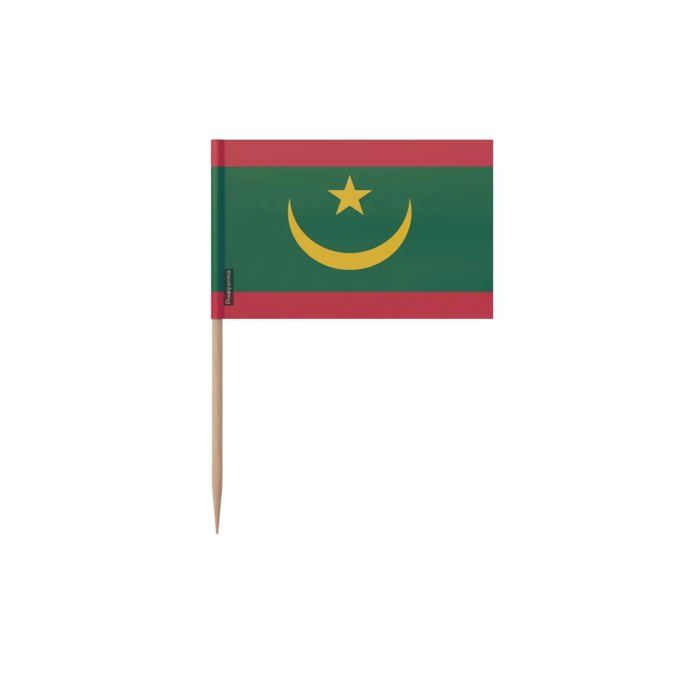 Cure-dents - Drapeau Mauritanie - 12 Cm - 100 Pièces - Plastique Adhésif - Bâton En Bambou