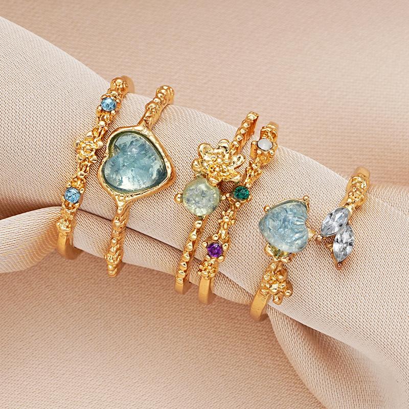 Новые Хрустальные Кольца Сердце Регулируемое Кольцо Неправильная Геометрия Панк Винтажный Набор Колец для Женщин Девочек Модные Украшения