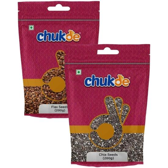 Chukde - Flax Seeds 200 Gm & Chia Seeds 200 Gm - Indian Spices - Seeds - Combo Pack