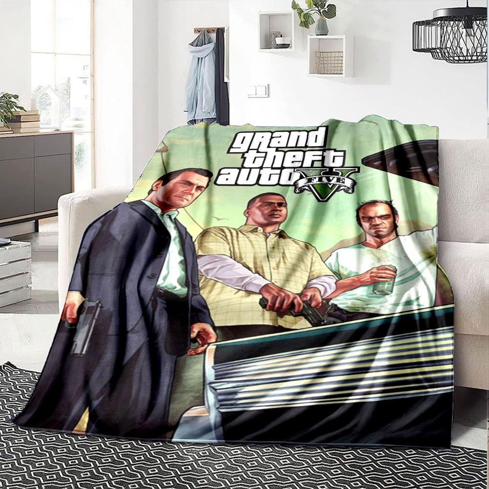 1 шт. Мягкое фланелевое одеяло Grand Theft Auto с дизайнерским принтом. Уютное одеяло для всех сезонов, идеально подходит для дивана, кровати, офиса
