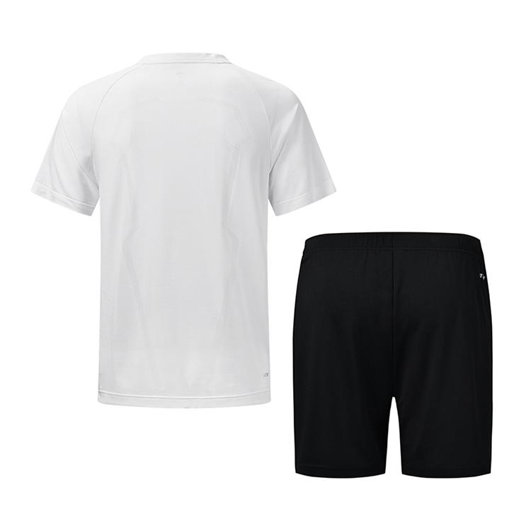 Li-Ning Дышащий прохладный топ с круглым вырезом и шорты средней посадки однотонные удобные повседневные спортивные комплекты унисекс белый AATV059-3