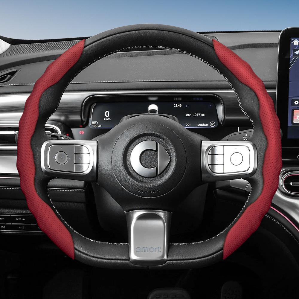 vcxja9 Suitable for Smart Steering Wheel Cover with Wavy Sports Design, Breathable Leather, Segmented Non-Slip Sweat-Absorbing Steering Wheel