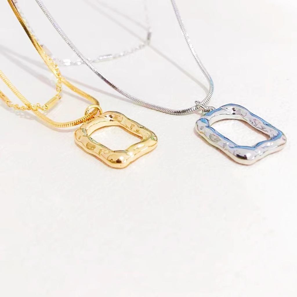 Hip-hop All-match Square Art Frame Double-layer Necklace Women's Simple Sweater Chain