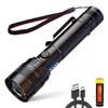 LED Flashlight Powerful Flash Light Handy Light Small Size On Hand Lightweight Waterproof Type-C Rechargeable Zoom Adjustment Bright Battery Operated