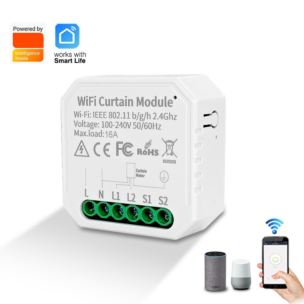 Умный модуль управления шторами 10А Голосовое управление WiFi Двусторонний выключатель для штор и жалюзи для Tuya Smart Белый