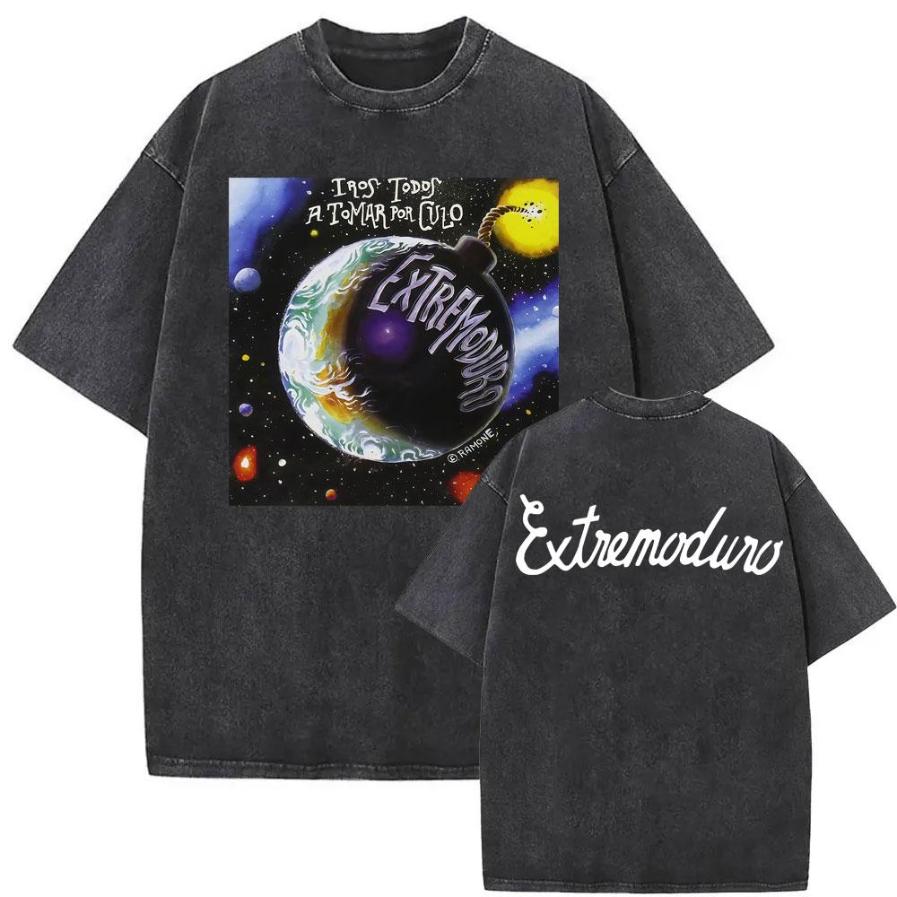 Rock Band EXTREMODURO Tour Vintage Washed Tshirt Men Fashion Hip Hop Street T Shirt Male Gothic Retro Oversized T Shirts