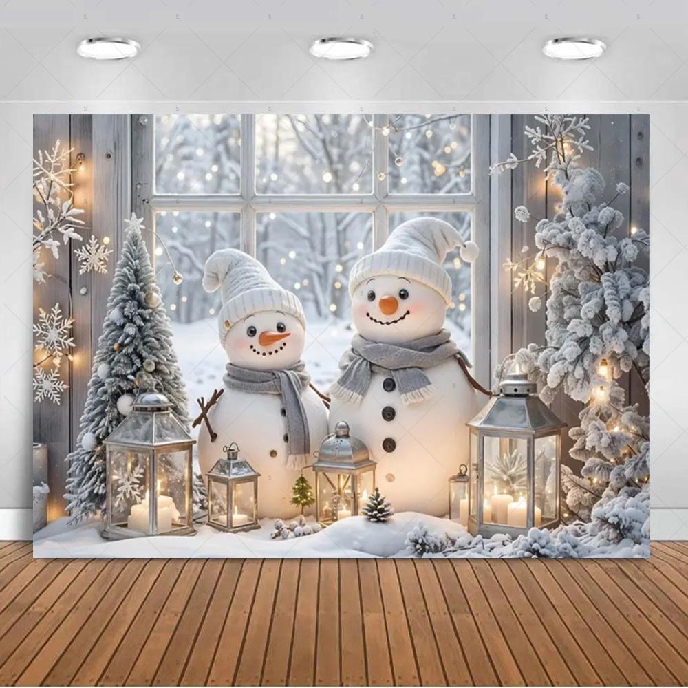 White Christmas Snow Scenery Background Xmas Tree Garland Gifts Photography Backdrop Family Xmas Party Decoration Photo Studio