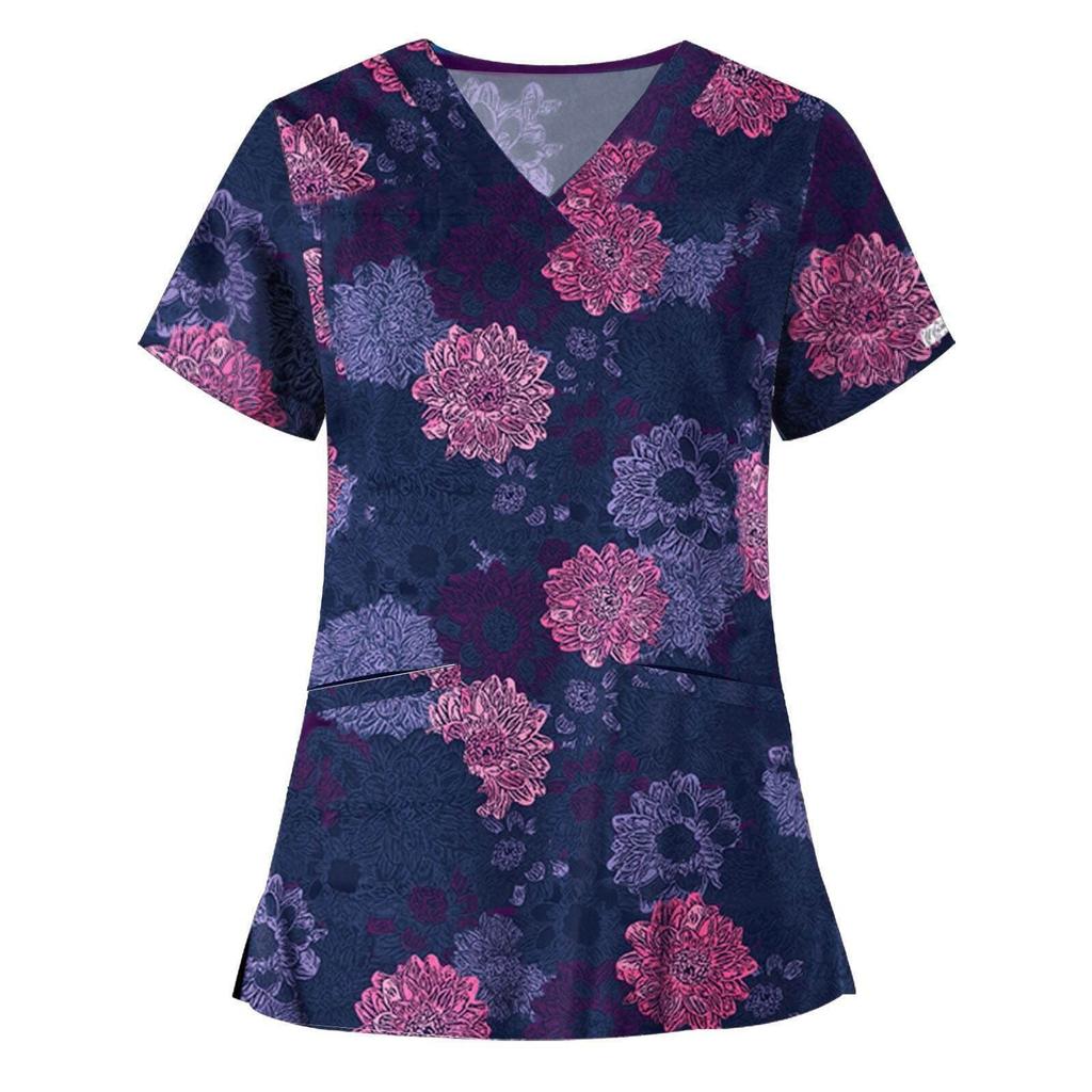 Женский топ с короткими рукавами и v-образным вырезом, рабочая униформа медсестры, комбинезон с животным принтом, рубашка с рисунком кошки и собаки, темперамент