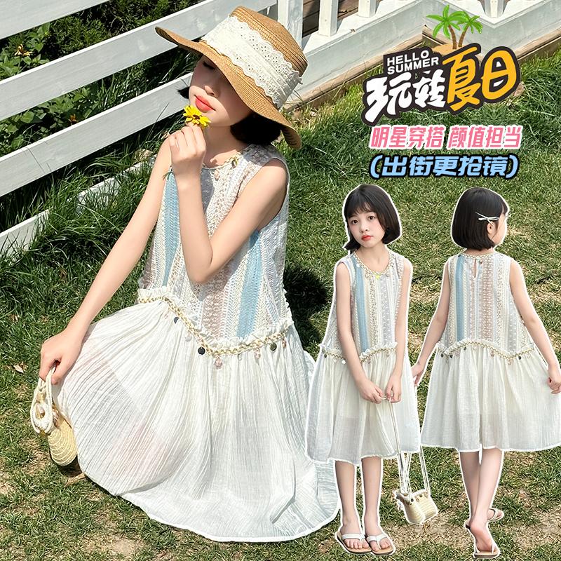 Girls' dress summer 2026 new children's summer dress, stylish bohemian style sleeveless tank top dress