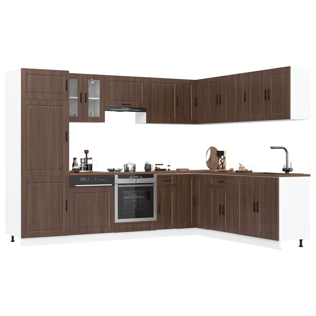 14 piece Kitchen Cabinet Set Porto Brown Oak Effect Wood Based Panel
