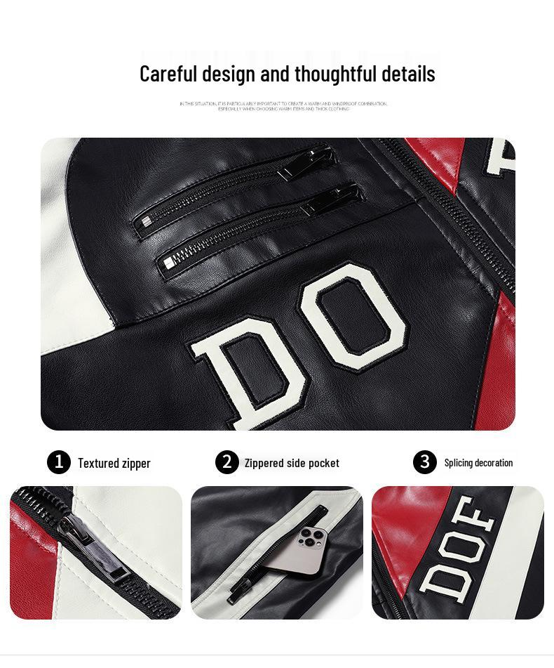 Men's PU Leather Motorcycle Racing Jacket for Spring & Autumn