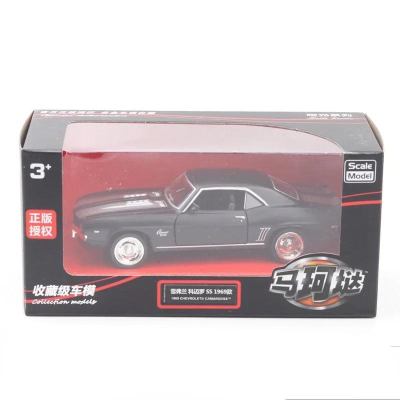 1:36 Chevrolet USA 1969 Camaro SS Vintage Matte Black Diecast Metal Car Model Toy For Collection Gift Kids A318