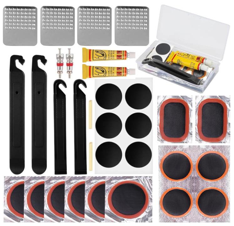 Bicycle cold patching kit, tire lever, quick tire repair tool set, glue-free tire repair patch, tire repair tool box