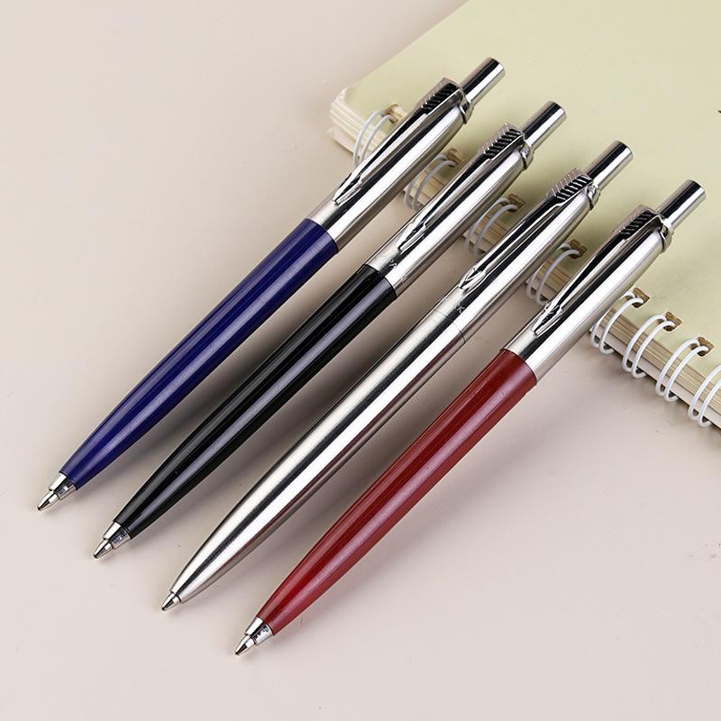 Metal Ballpoint Pen Business Signature Pen Metal Housing 1.0mm Press Style Pens School Office Ball Pen Gift Blue and Black Ink