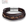 Bead Bracelet Fashion Men Jewelry Stainless Steel Tiger Eye Natural Stone Charm Bracelet Magnetic Clasp Leather Bangles For Gift