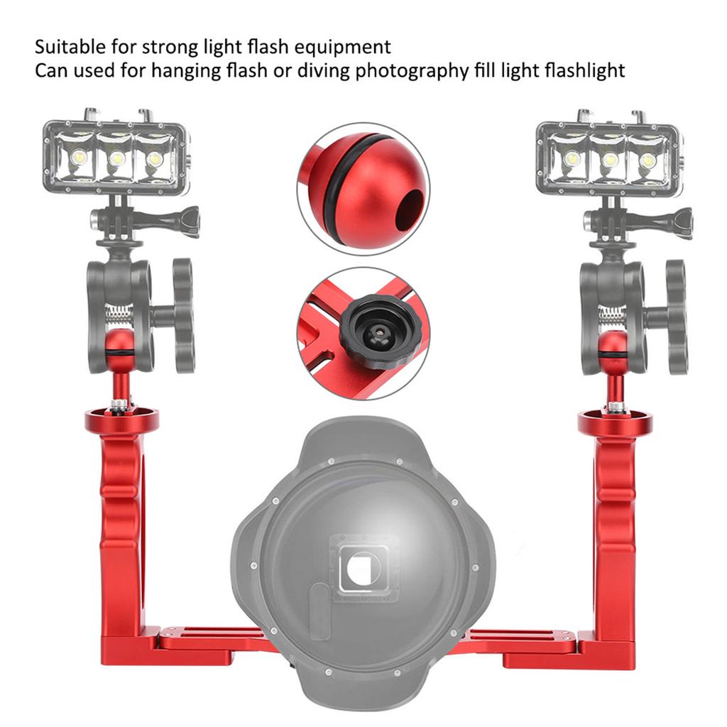 All Metal Dual Handheld Hand Grip Diving Flashlight Bracket Underwater Sports Camera Holder Stabilizer
