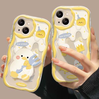 Подходит для чехла для мобильного телефона Apple 14promax IPhone 13 Милая мультяшная подставка в виде утки 11/12 Силиконовый прозрачный