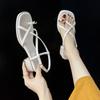 One Word with Sandals Female Summer 2025 New Fairy Style with Skirt French Thick Heel Toe Roman Beach Shoes