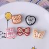 Angora Red Plaid Bow Resin Jewelry with Cartoon Bear Patch for Autumn/Winter