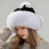 Шапка из лисьего меха Женская Зимняя Теплая Защита ушей Шапка принцессы Милая меховая шапка Утолщенная Цельнокожаная Кроличий мех Рекс Лыжная шапка