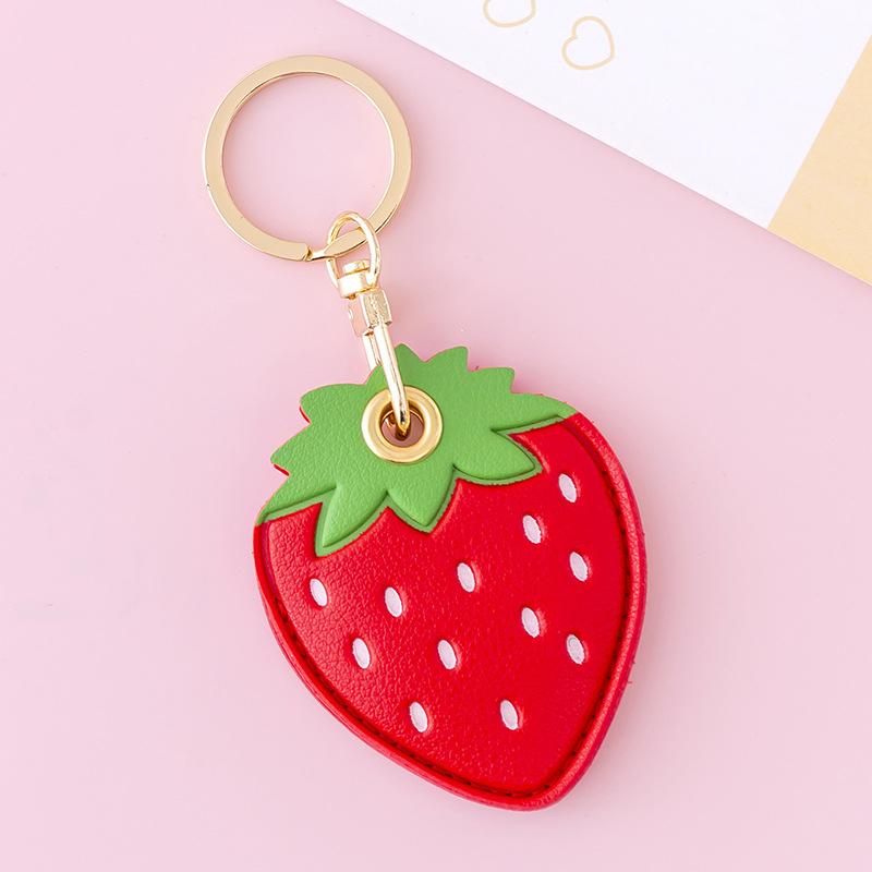 Leather Strawberry Lemon Keychain Case Holder  Women Car Key Ring Charm Bag Car Pendant Gift Anti-Lost Pet Dog Cat Collar