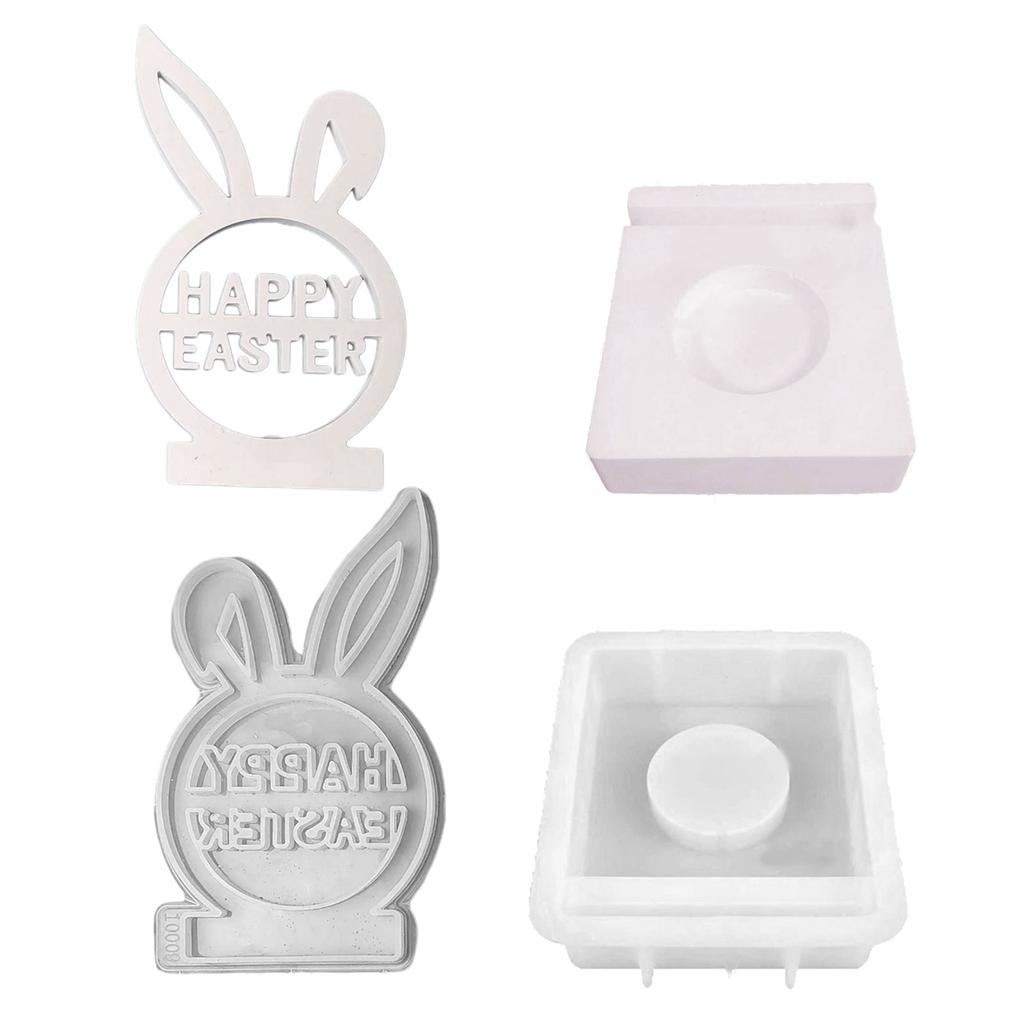 3D Rabbit Candle Holder Silicone Molds Easter Rabbit Resins Mould Candlesticks Castings Molds DIY Table Decorations