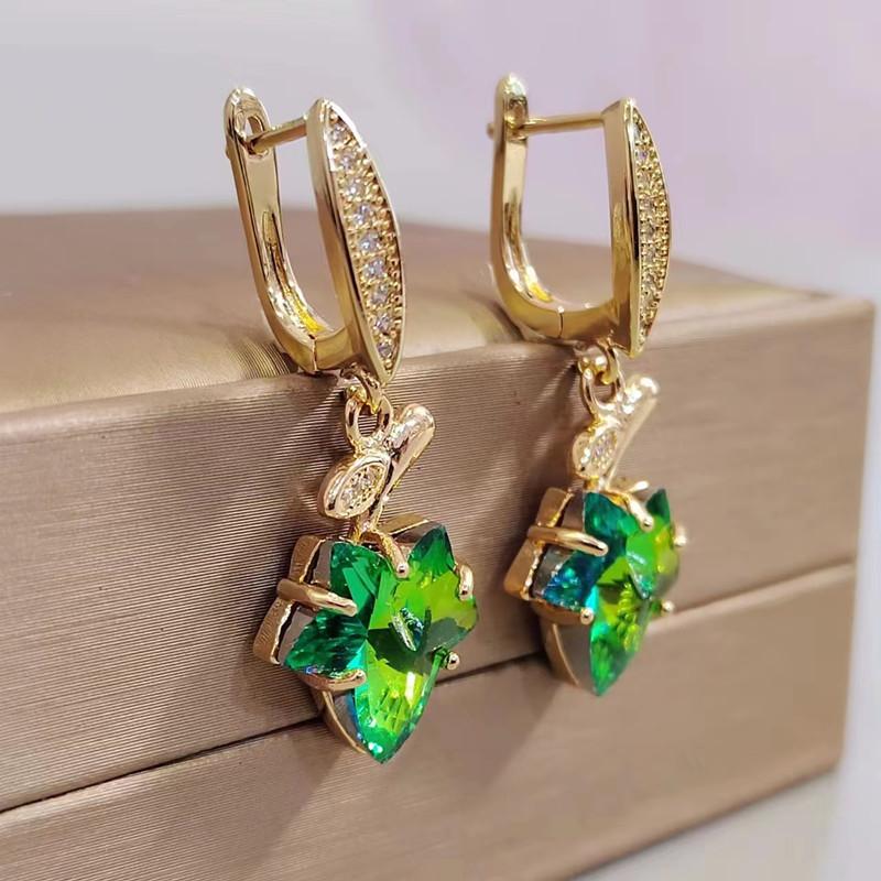 Корейские серьги-капли с розовым цирконием и кленовым листом для женщин, модные серьги золотого цвета, ювелирные изделия, аксессуары для свадебной вечеринки