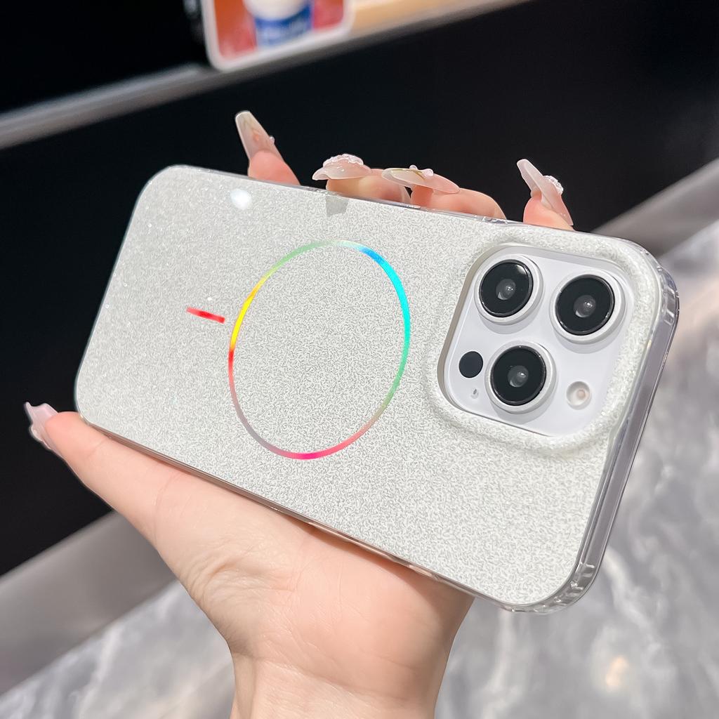 Подходит для iPhone16promax Aurora Тонкий Круг Магнитная Адсорбция Чехол для Телефона Apple 15 Блестящий Порошок Большое Отверстие Защитный Чехол от Падений