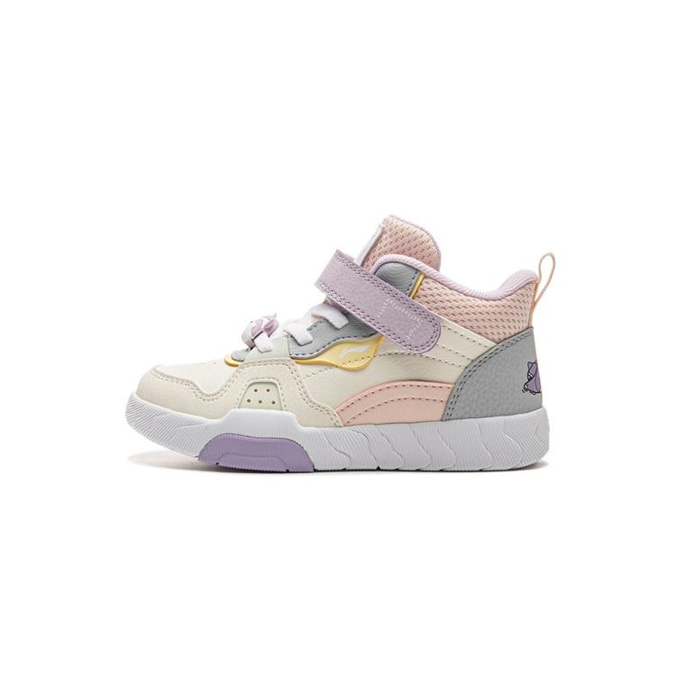 Li Ning Kids Synthetic Leather Woven Comfortable Versatile Non-Slip Shock Absorbing Wear-Resistant Rebound Breathable Mid-Top Kids Sneakers YKNU100-14